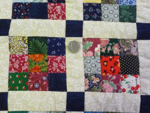 Amish Postage Stamp Quilt Detail with Dime