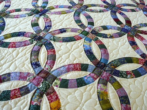 Amish Handmade Quilt Double Wedding Ring Pattern Multi