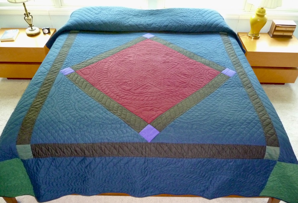 Red Center Diamond Amish Quilt for Sale