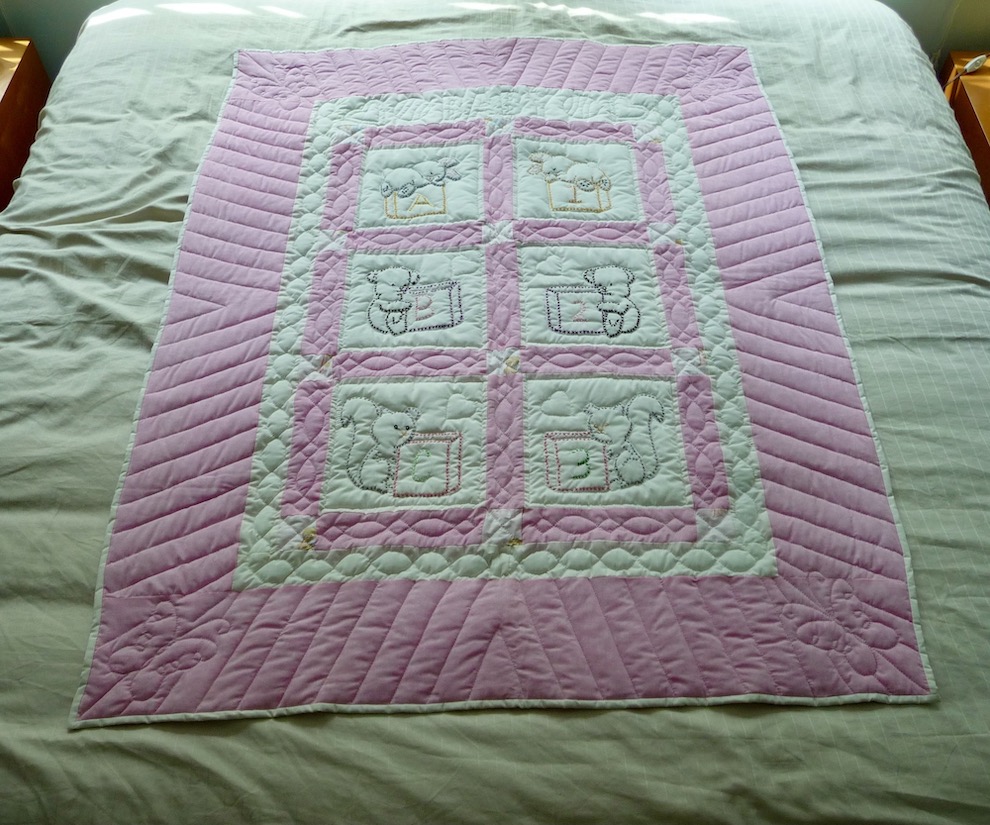 Embroidered baby animals Amish Baby Quilt