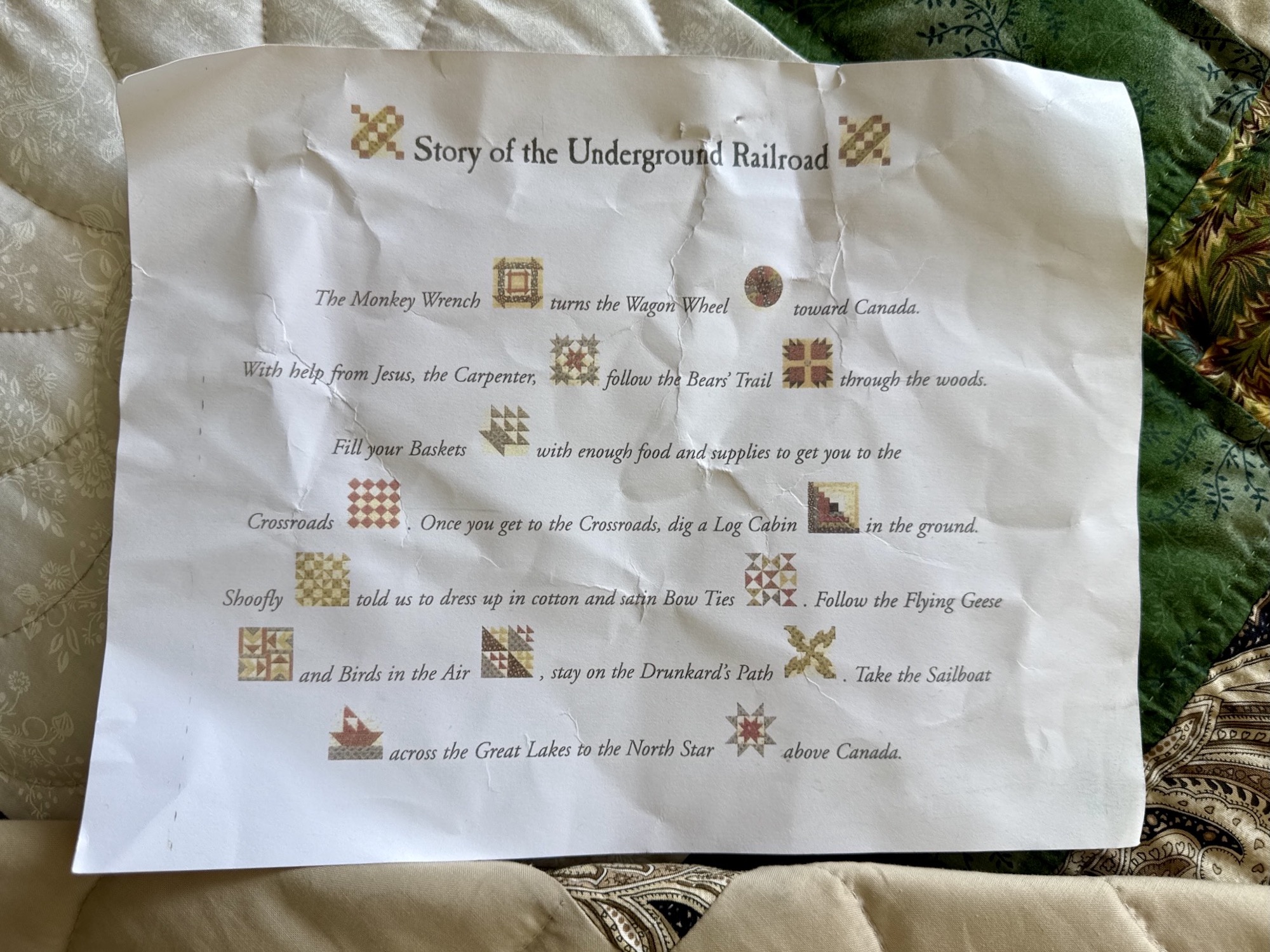 Story of the Underground Railroad Amish quilt pattern