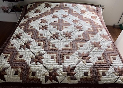 Handmade Log Cabin Maple Leaf Amish Quilt