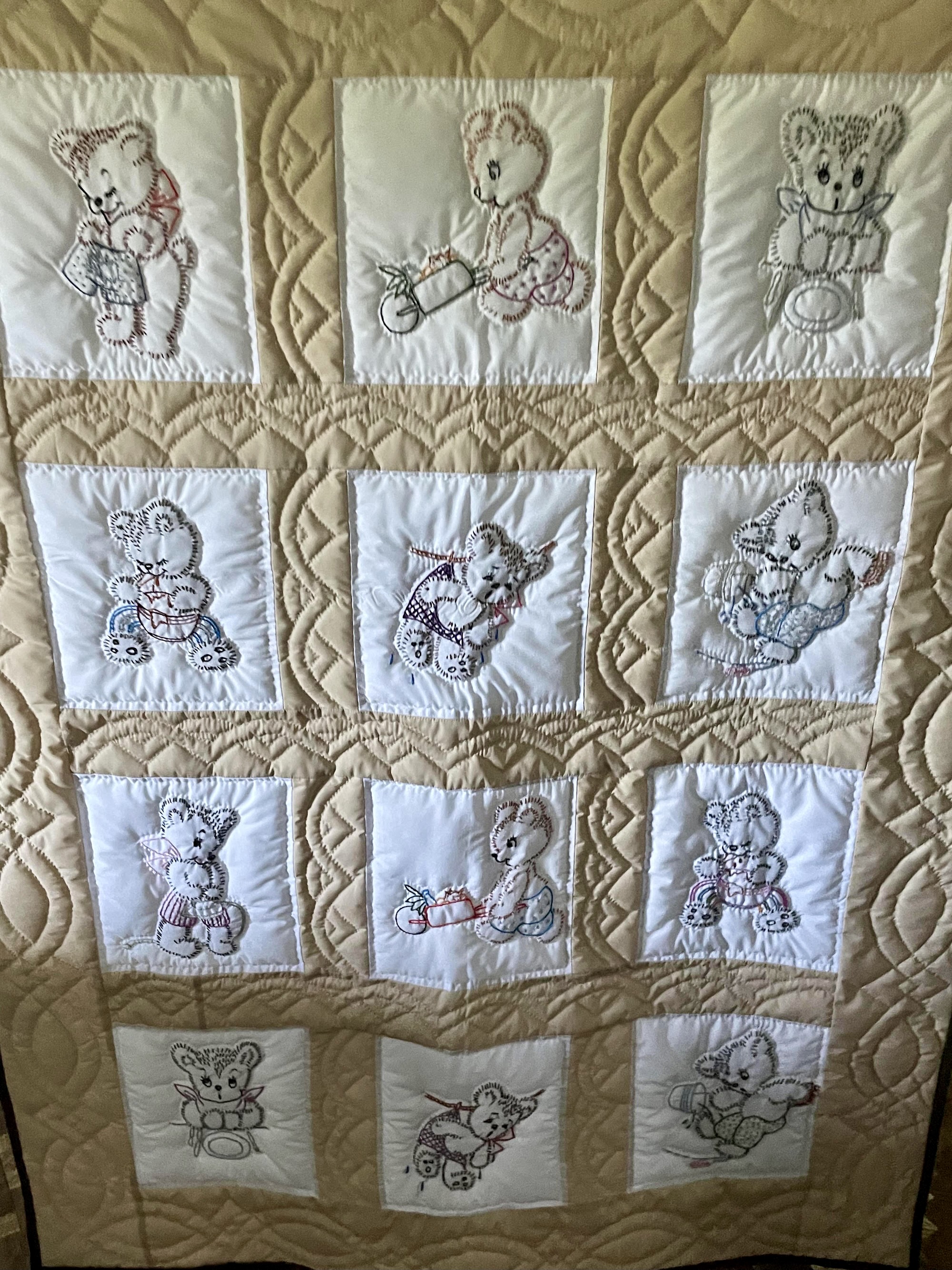 Amish Baby Quilt Embroidered Bears