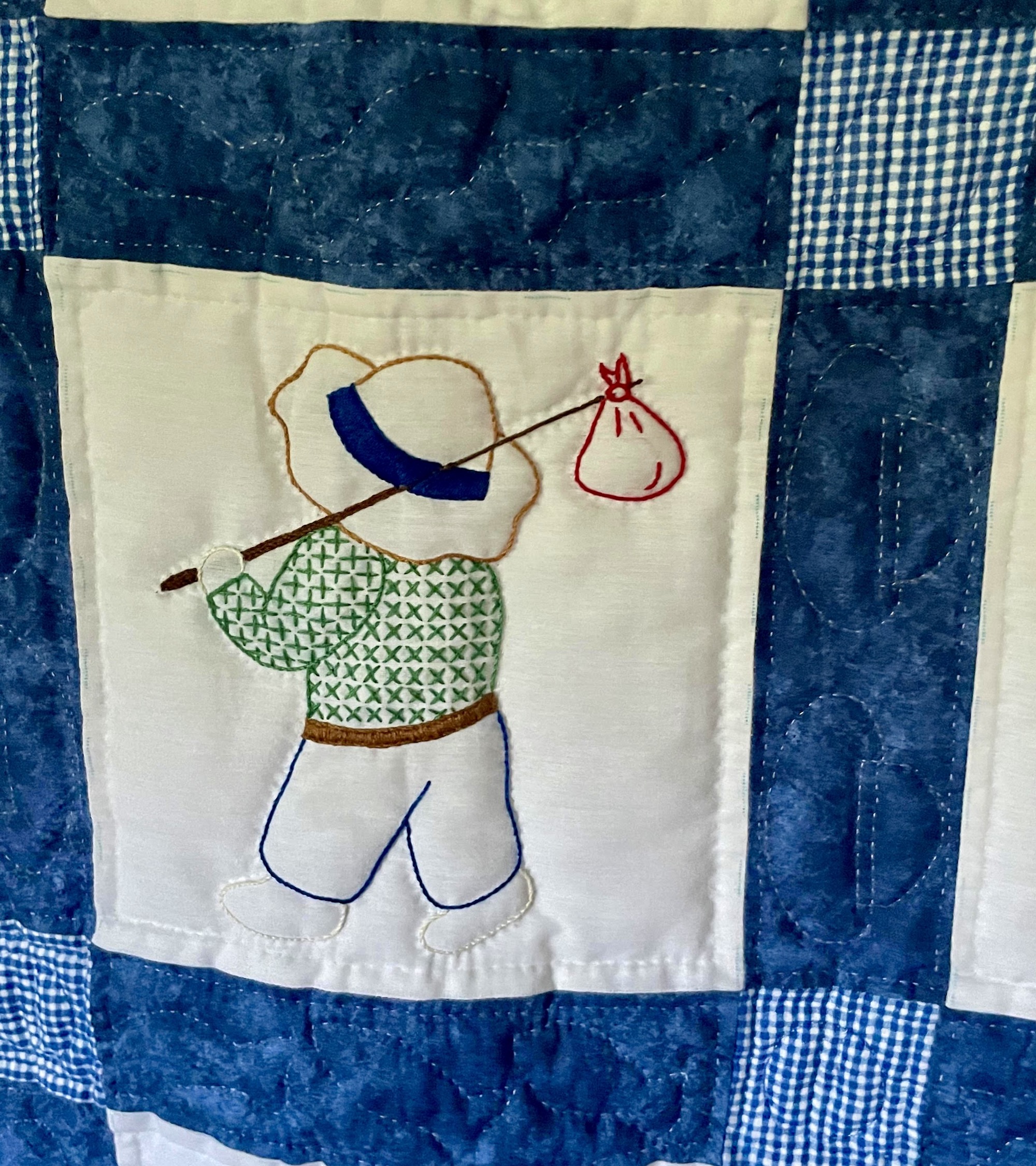 Fisherman Sam Embroidered Amish Baby Quilt