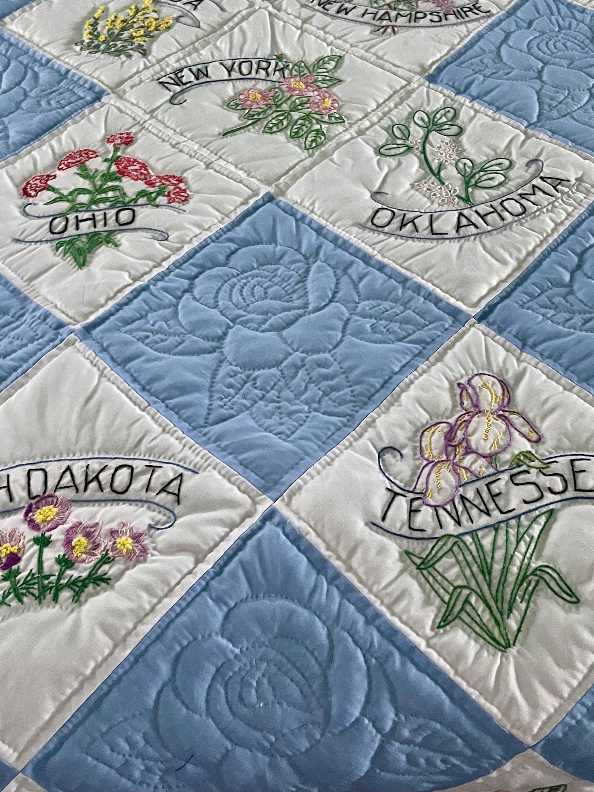 Embroidered Amish quilt for sale 50 State Flowers