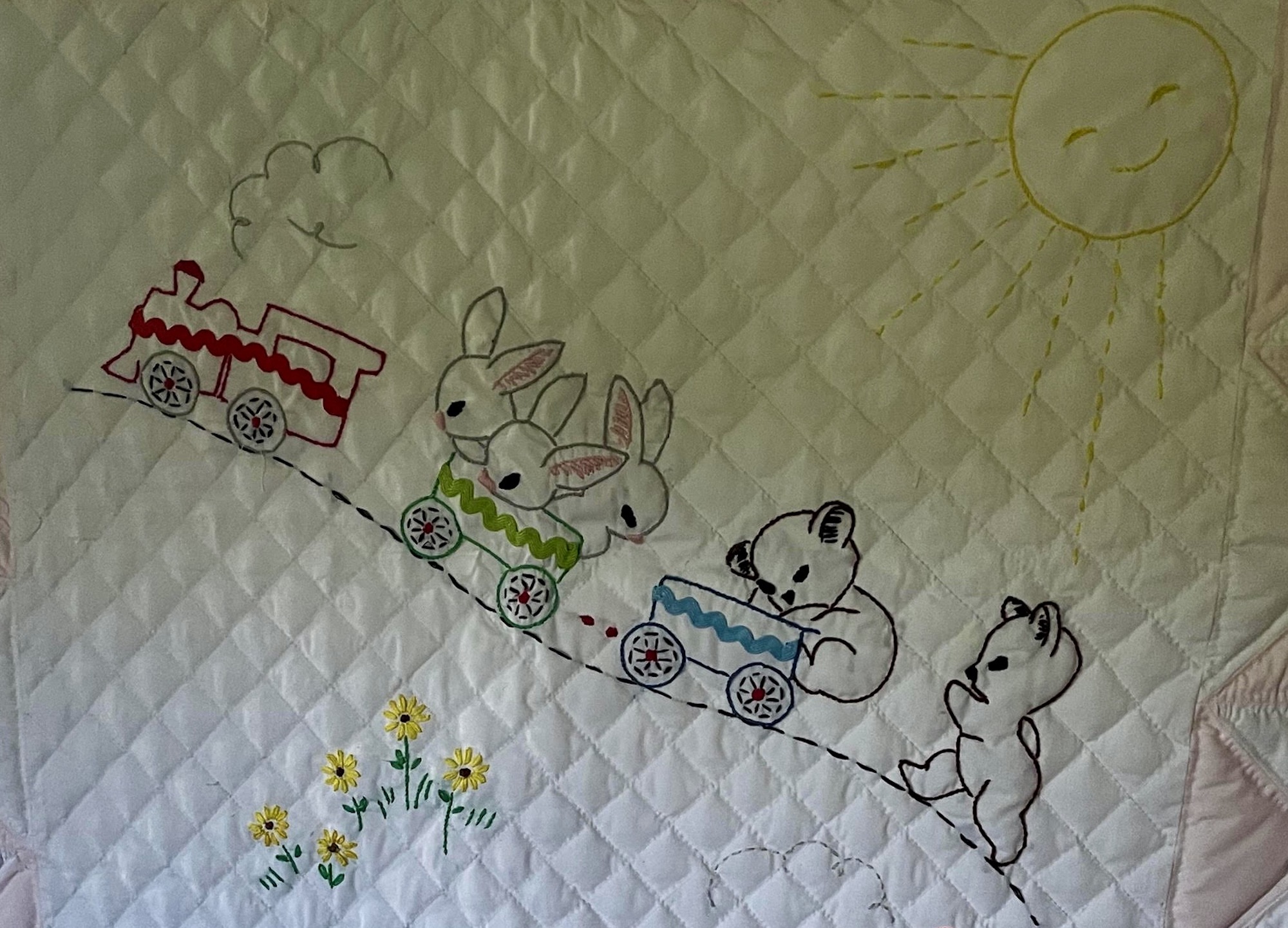 Amish Embroidered Baby Quilt for sale
